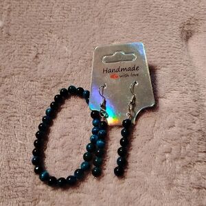 Handmade dark blue and black tigers eye two piece bracelet and earring set